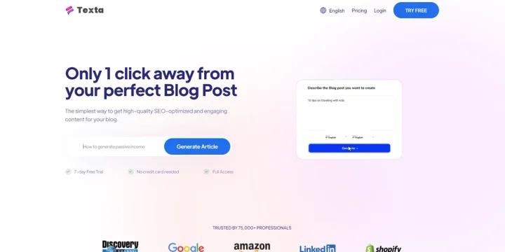 Screenshot of Texta website