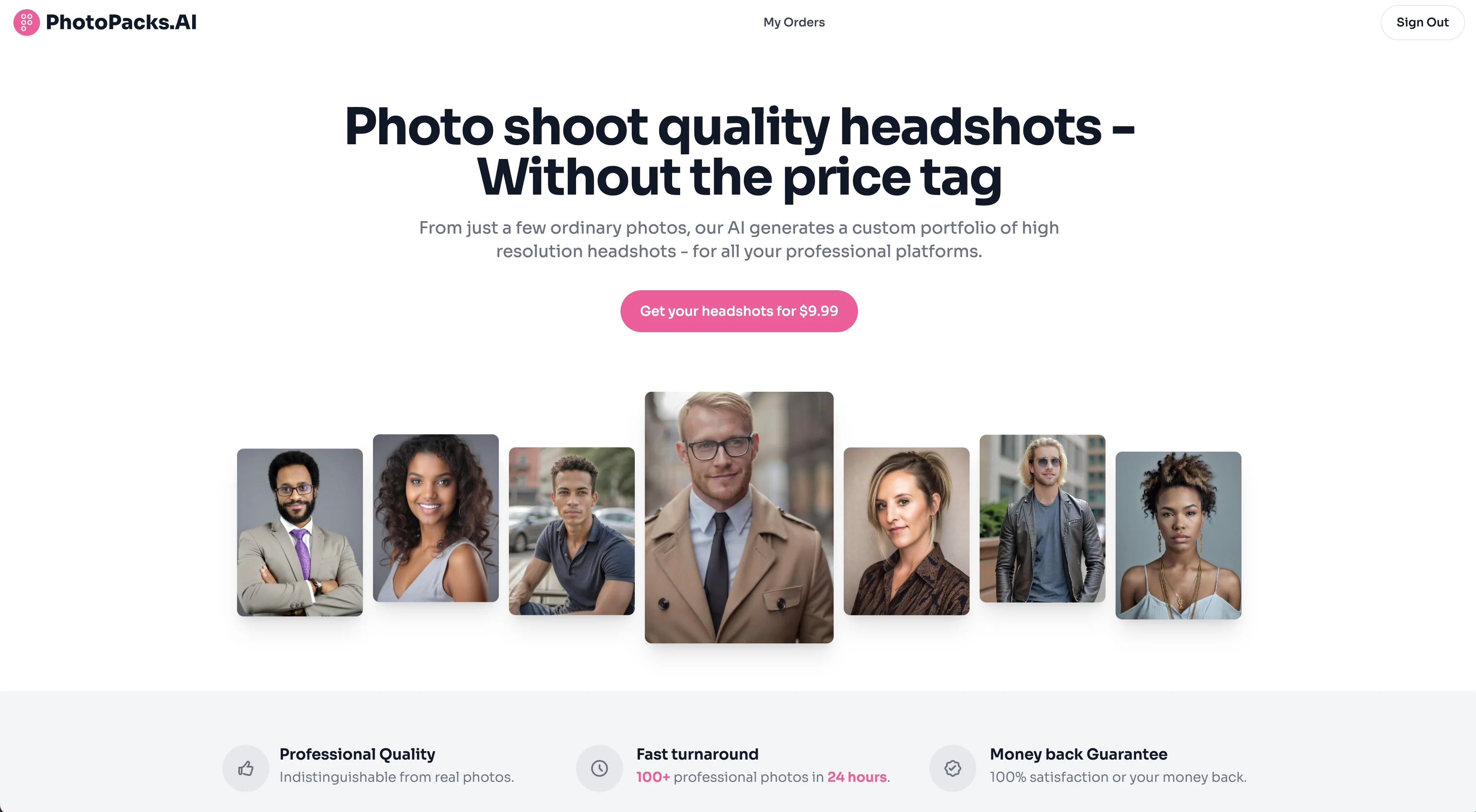 Screenshot of PhotoPacks.AI website