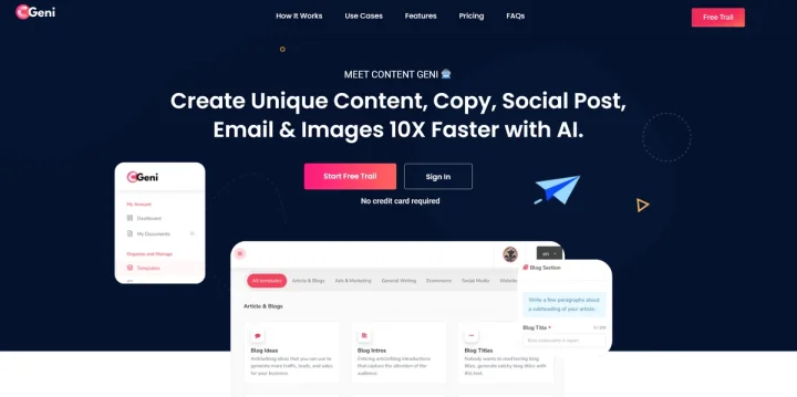 Screenshot of ContentGeni website