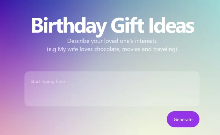 Screenshot of Gifts Genie website