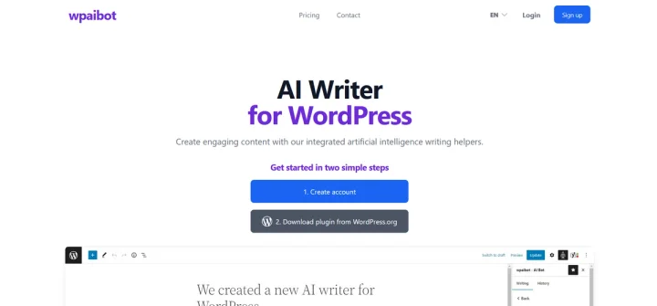 Screenshot of Wpaibot website