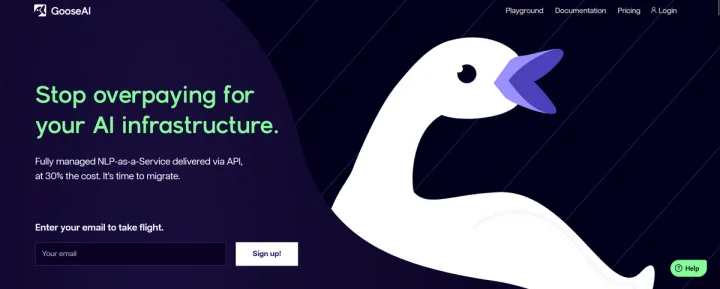 Screenshot of GooseAi website