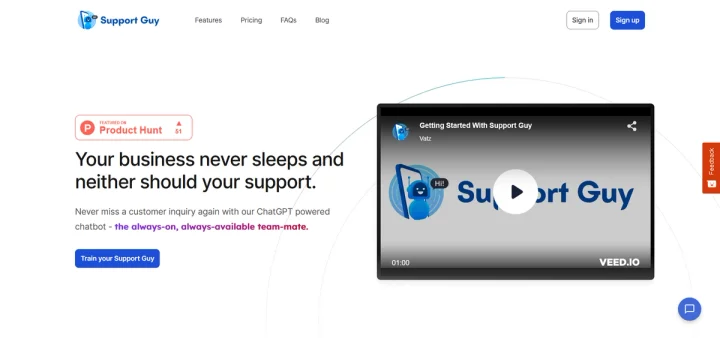 Screenshot of Support Guy website