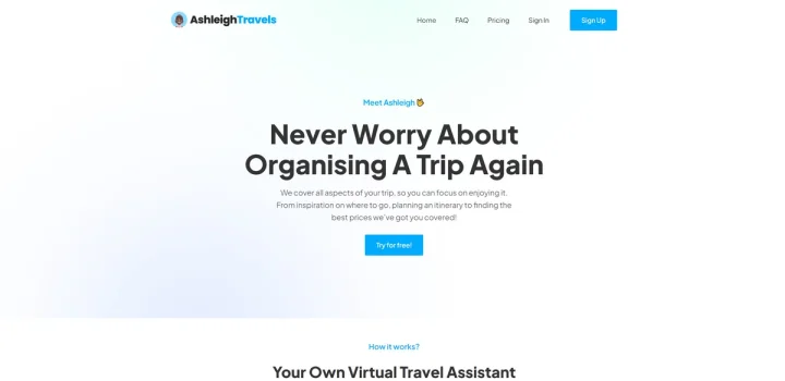 Screenshot of AshleighTravels website