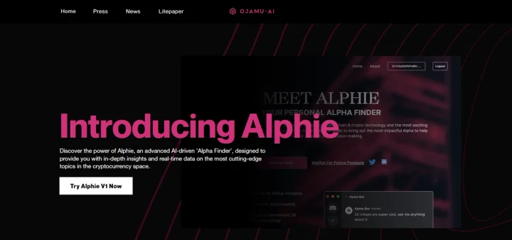 Screenshot of Alphie website
