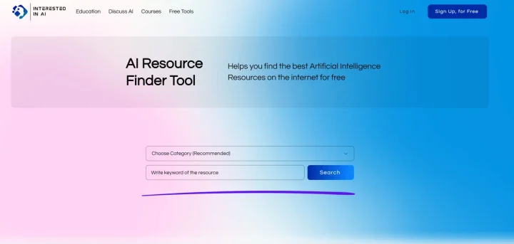 Screenshot of AI Resource Finder Tool website