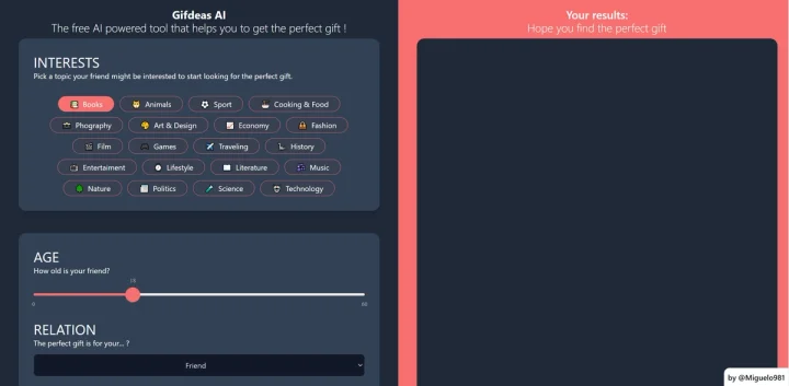 Screenshot of GiftIdeas AI website