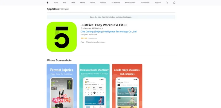 Screenshot of JustFive website