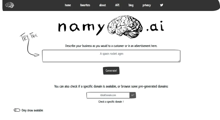 Screenshot of Namy ai website