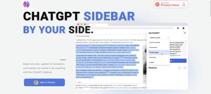 Screenshot of ChatGPT Sidebar website