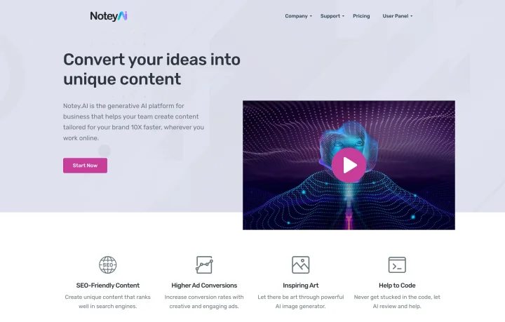Screenshot of Notey.AI website
