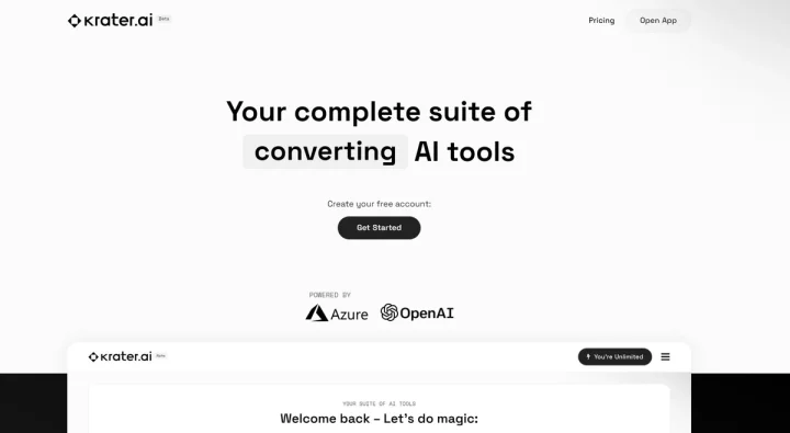 Screenshot of Krater.AI website