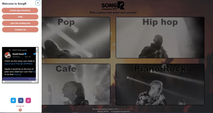 Screenshot of SongR website