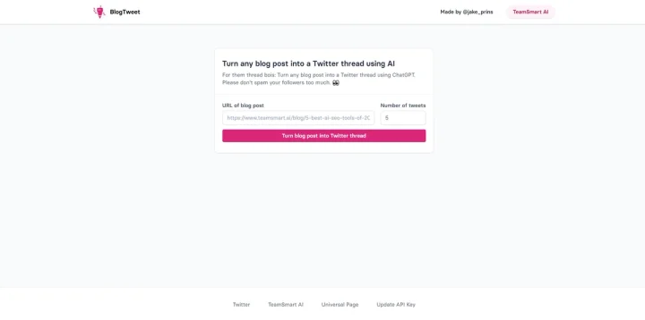 Screenshot of BlogTweet website