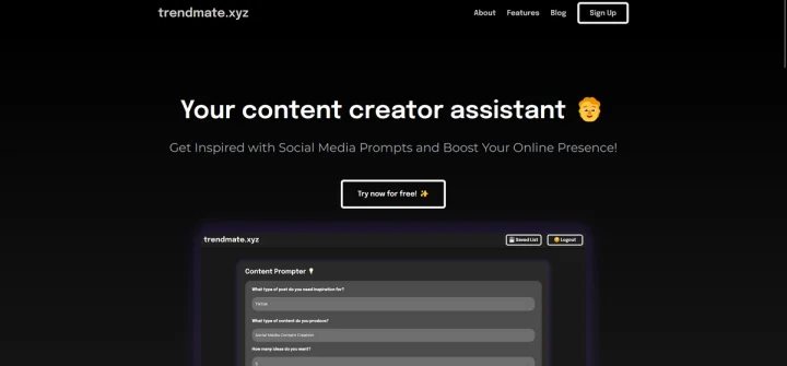 Screenshot of Trendmate.xyz website