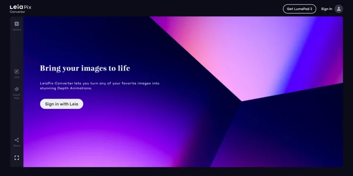 Screenshot of LeiaPix website