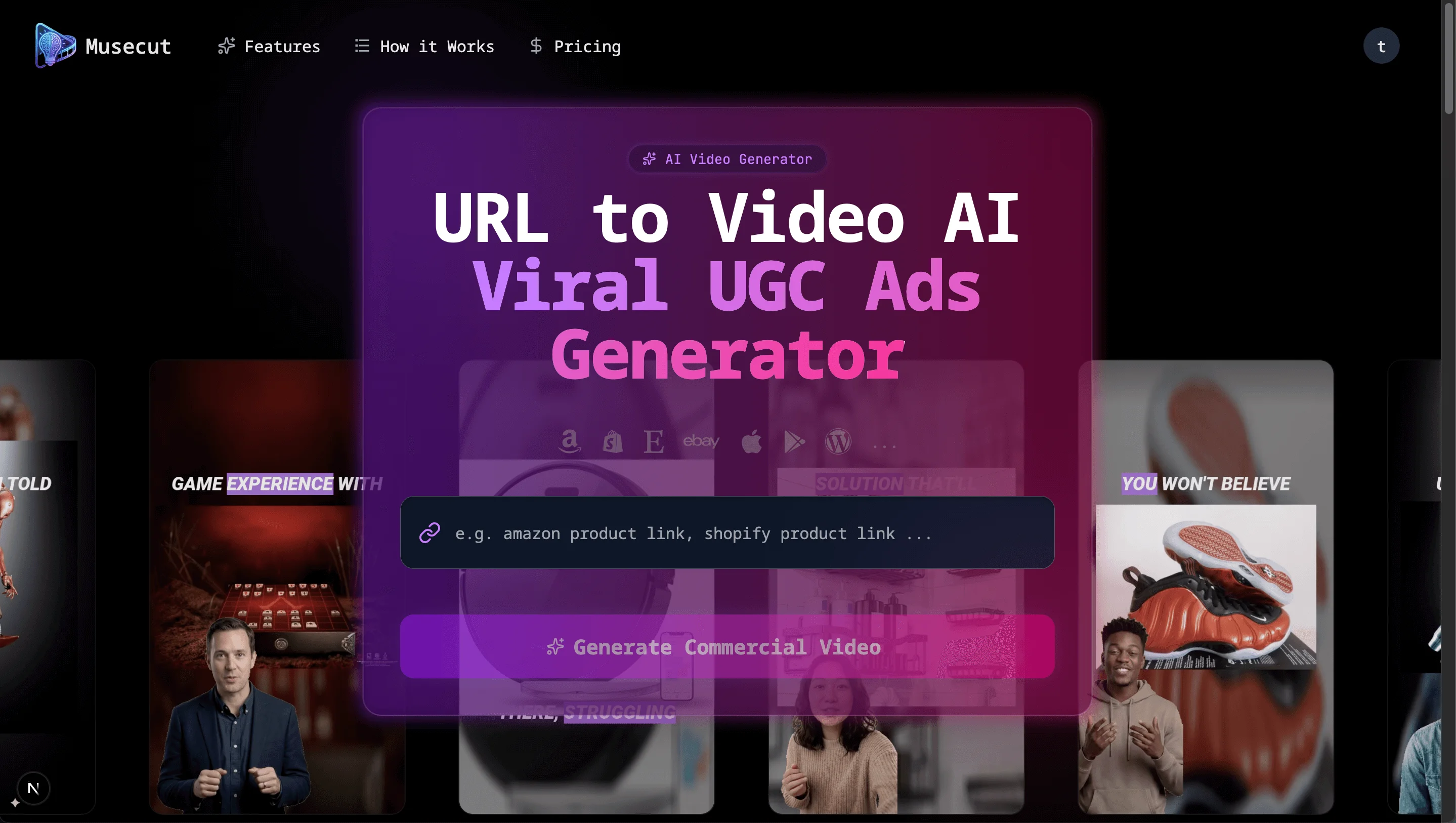 Screenshot of MuseCut website