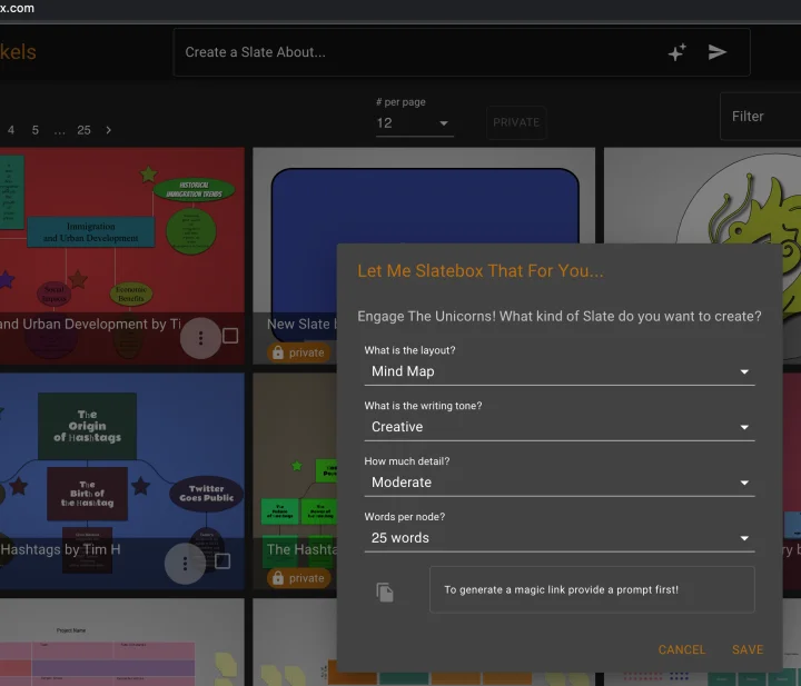 Screenshot of Slatebox website