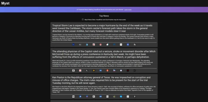 Screenshot of Myst News website