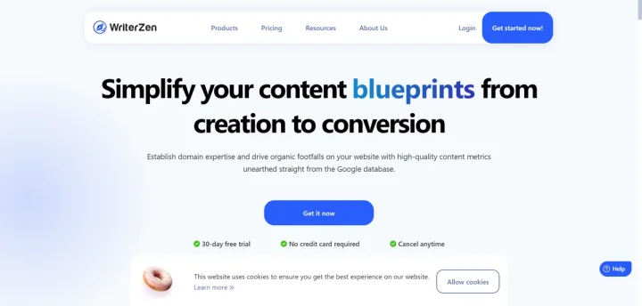Screenshot of WriterZen website