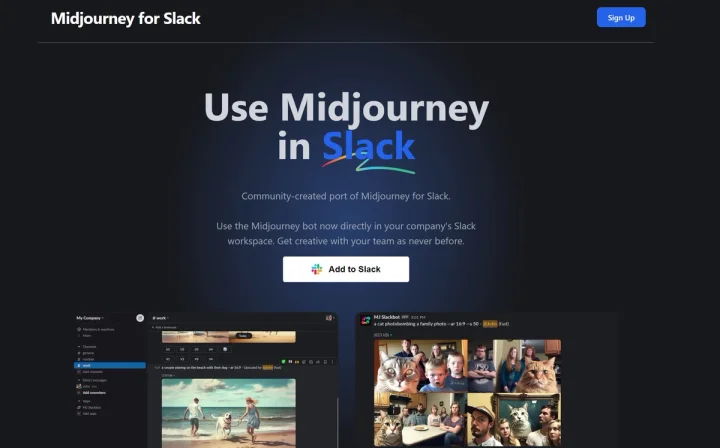 Screenshot of Midjourney for Slack website