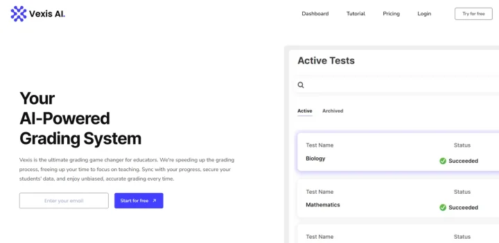Screenshot of Vexis website