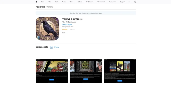 Screenshot of Tarot Raven website