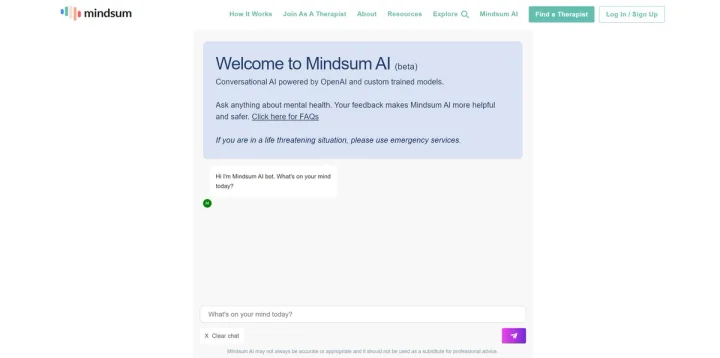 Screenshot of Mindsum AI website
