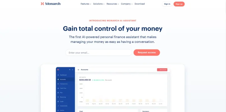 Screenshot of Monarch money website