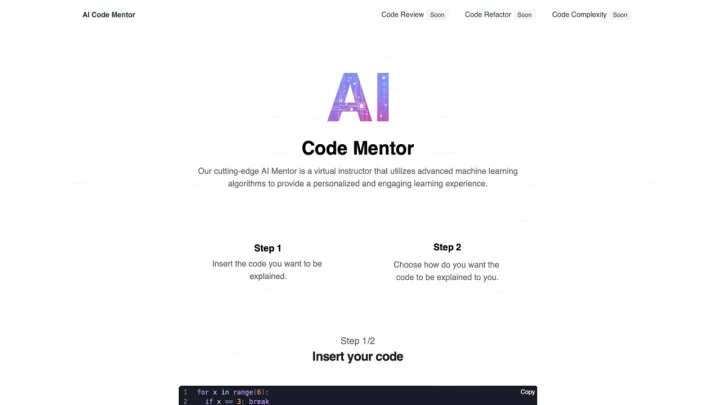 Screenshot of AI Code Mentor website