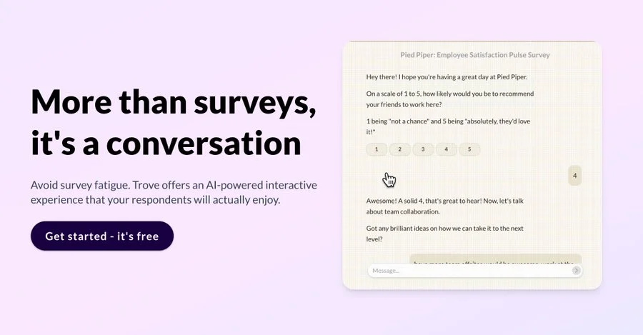 Screenshot of Trove - Conversational Surveys website