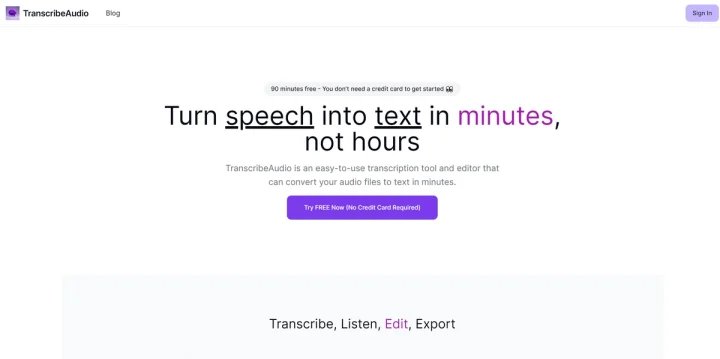 Screenshot of TranscribeAudio website