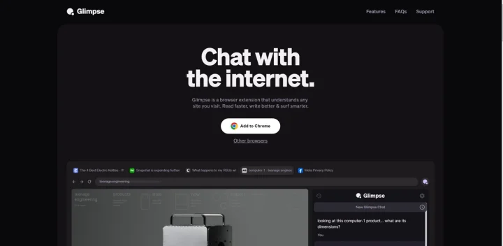 Screenshot of Glimpse website