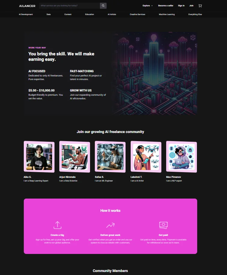 Screenshot of AILancer website