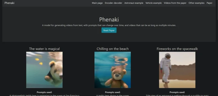 Screenshot of Phenaki website