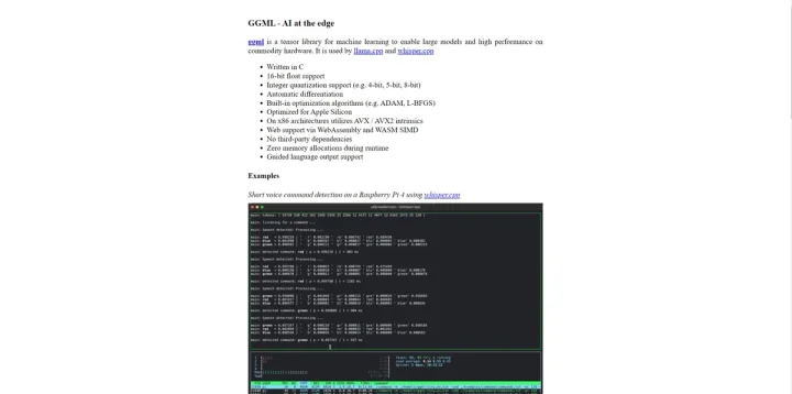 Screenshot of GGML website