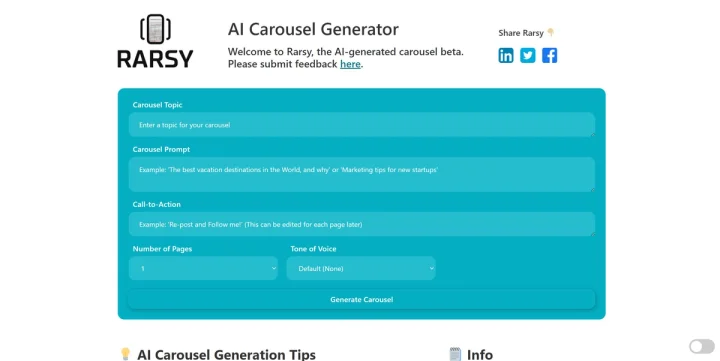 Screenshot of Carousel Generator website