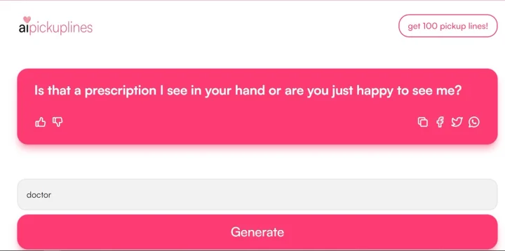 Screenshot of AI Pickup Lines website