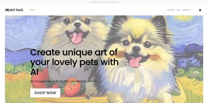 Screenshot of Dreamy Paws website