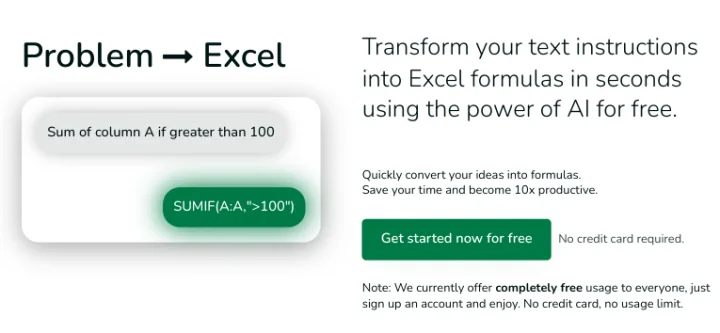 Screenshot of Excel Formularizer website