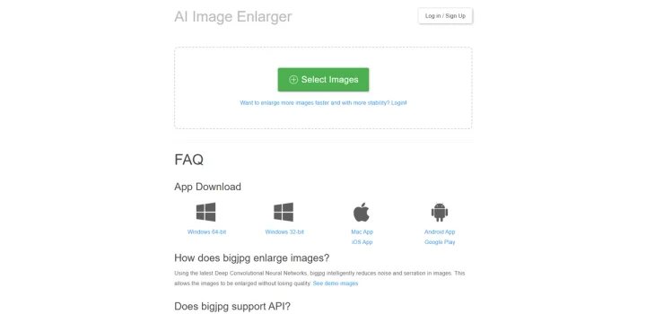 Screenshot of Bigjpg website