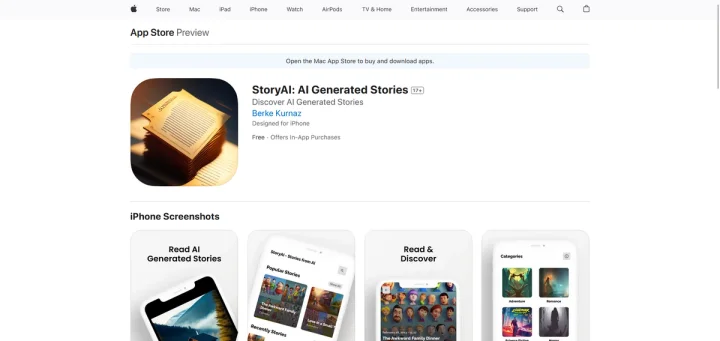 Screenshot of StoryAI website