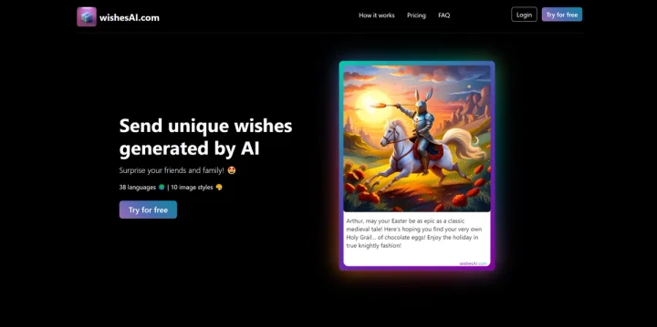 Screenshot of Wishes AI website