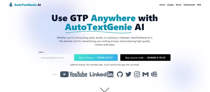 Screenshot of AutoTextGenie AI website