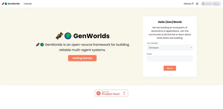 Screenshot of GenWorlds website