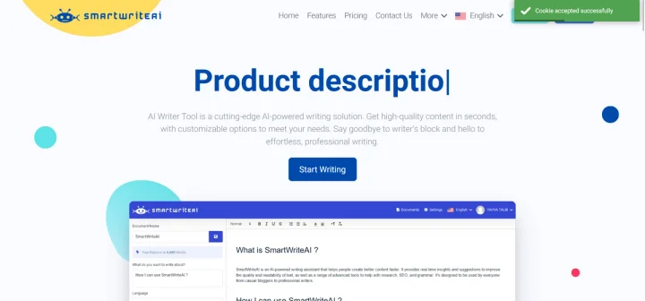 Screenshot of SmartWriteAI website