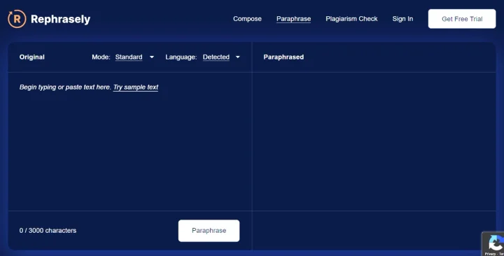 Screenshot of Rephrasely website