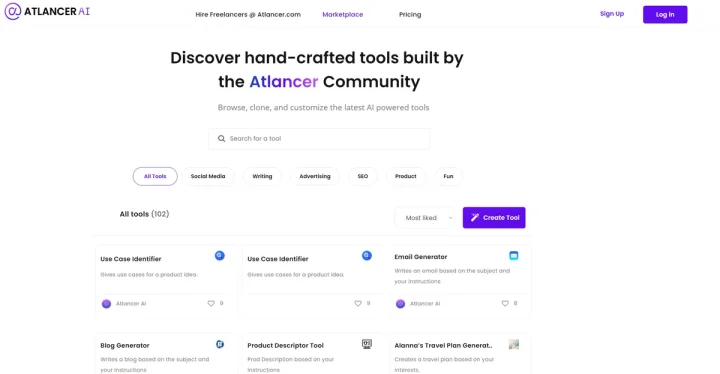 Screenshot of Atlancer AI website