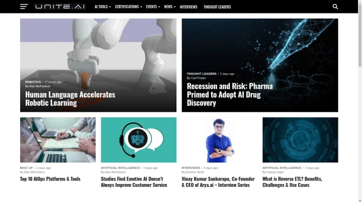 Screenshot of Unite AI website