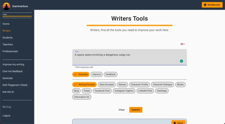 Screenshot of GrammarGuru website